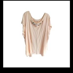 Embellished Lane Bryant 26/28 Bling Neck Pink Cotton Tee Tulip Open Back Layered